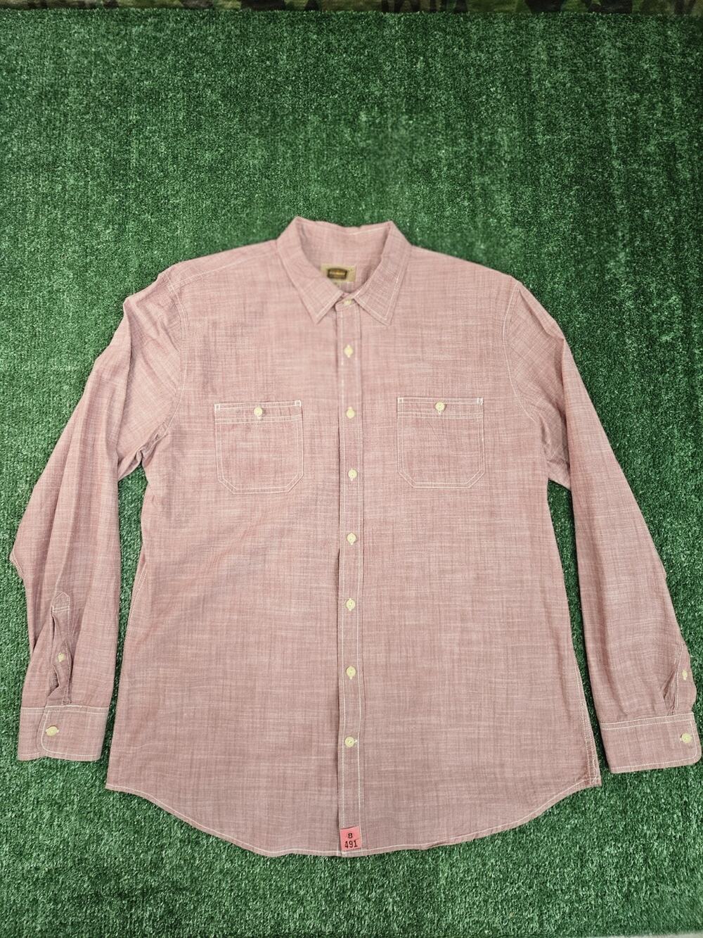 The Foundry Supply Co. Men Button Up Shirt XLT Pink Long Sleeve Logo Chambray